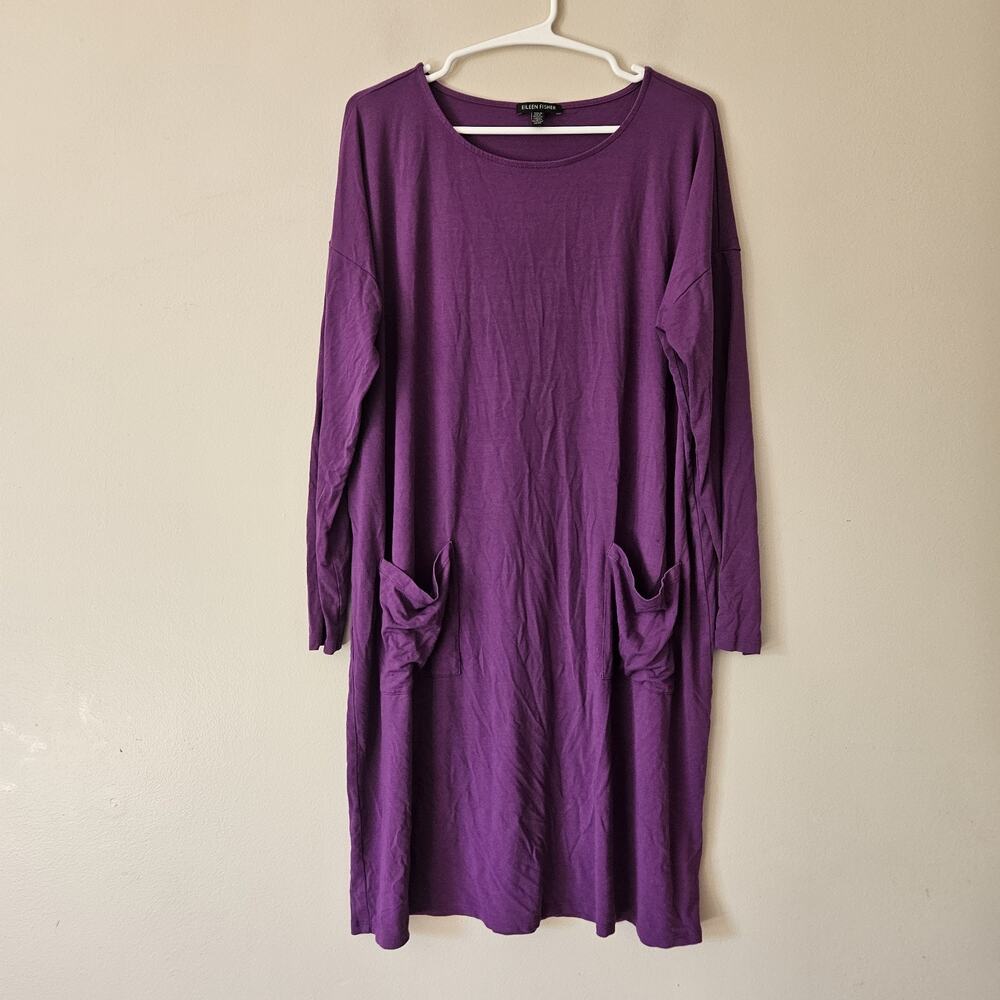 Eileen Fisher Womens Shirt Dress Purple Pockets Stretch Size Medium